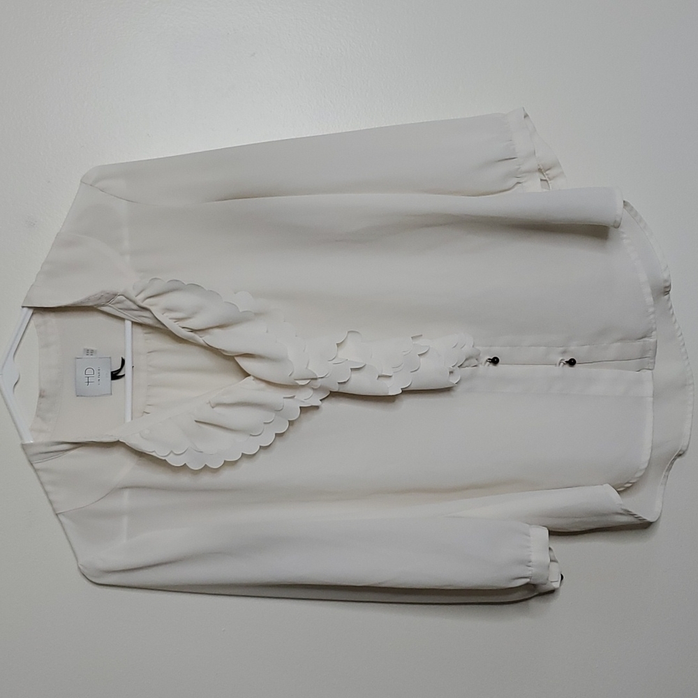 HD in Paris anthro womens ruffled scalloped ivory long sleeve blouse size 4